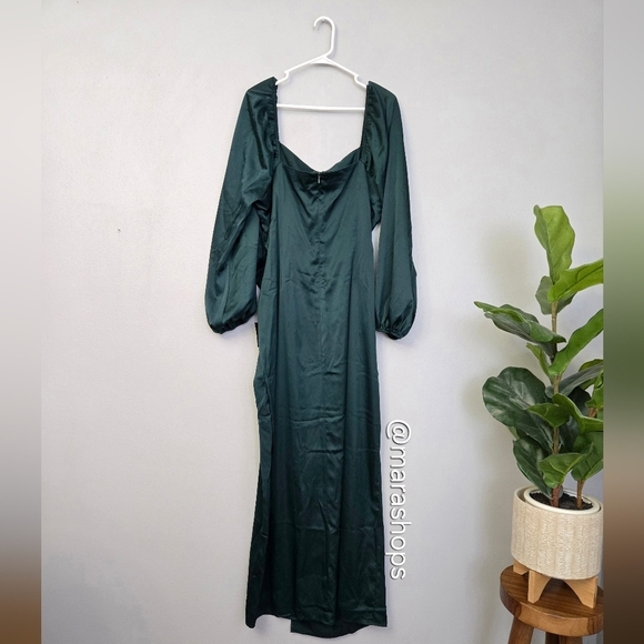 LULUS Eternal Heart Emerald Green Satin Long Sleeve Maxi Dress - Picture 7 of 7